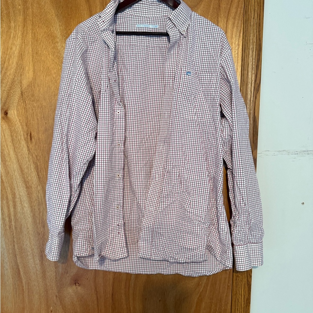 Southern Tide Red and White Checkered Casual Shirt